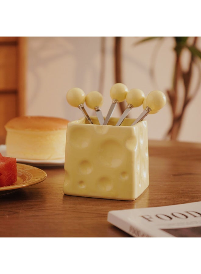 Cream Style Advanced Fruit Fork Suit Multi-purpose Ceramic Cheese Storage Can Bar Decoration Good Hand Ceremony-Specification:Sky Blue Spoon - Image 4