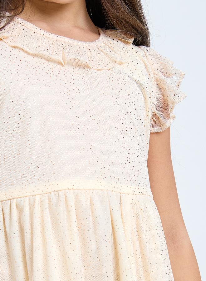 Styli Girls Beige Ruffled Detail A-Line Mini Dress - Image 3