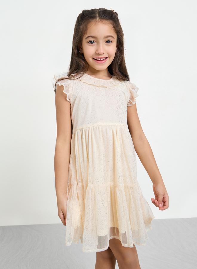 Styli Girls Beige Ruffled Detail A-Line Mini Dress - Image 2