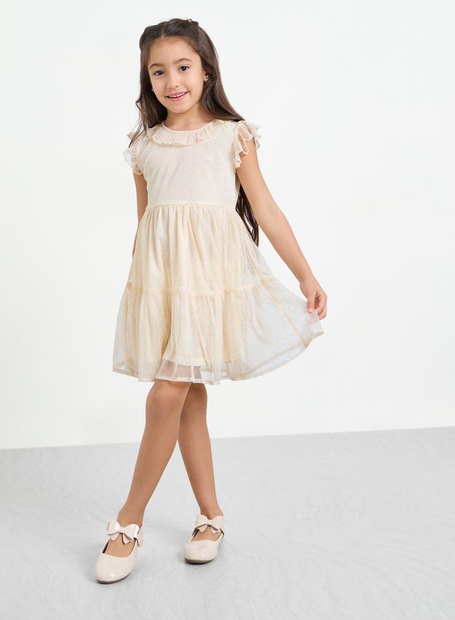 Styli Girls Beige Ruffled Detail A-Line Mini Dress - Image 1