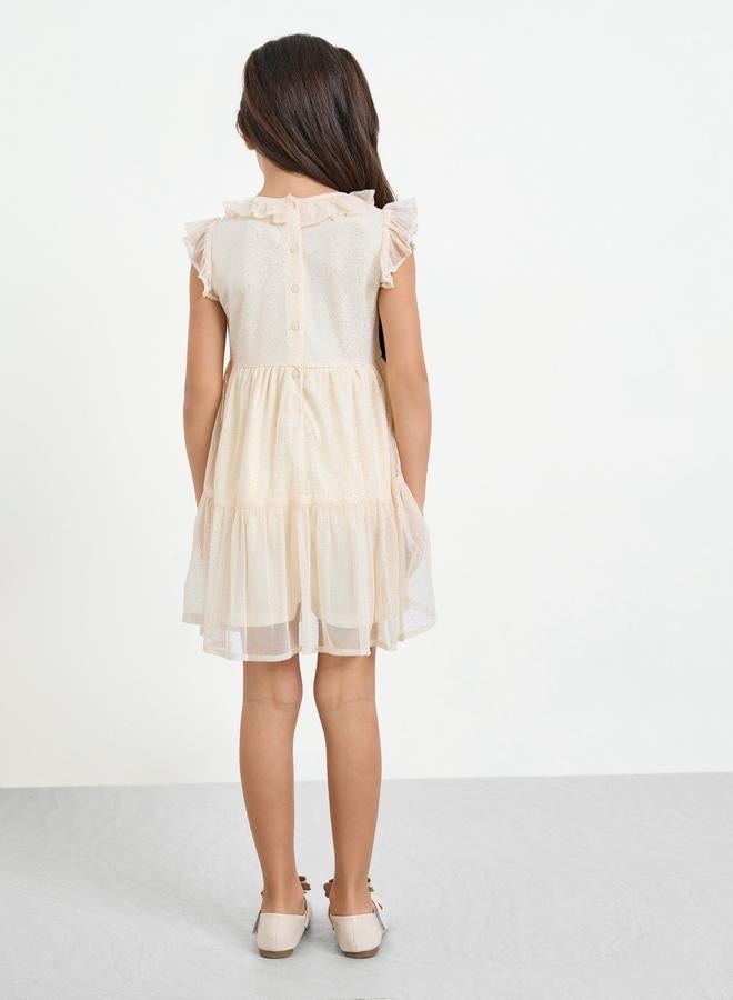Styli Girls Beige Ruffled Detail A-Line Mini Dress - Image 4
