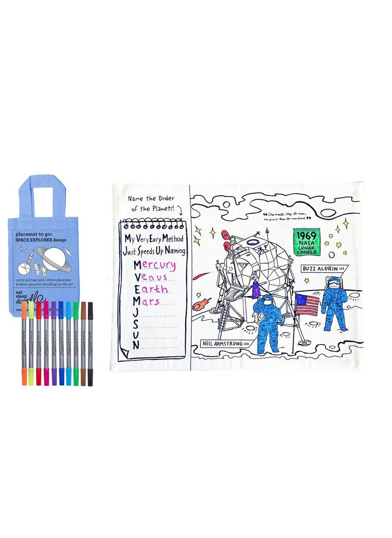 eatsleepdoodle Space Explorer Coloring Placemat – Reusable, Washable with 10 Markers, Fun & Educational Gift  - Image 2
