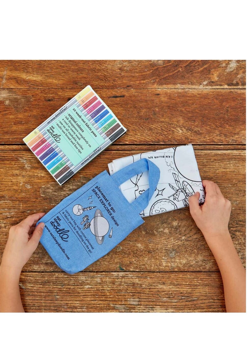 eatsleepdoodle Space Explorer Coloring Placemat – Reusable, Washable with 10 Markers, Fun & Educational Gift  - Image 3