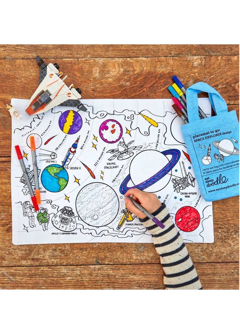 eatsleepdoodle Space Explorer Coloring Placemat – Reusable, Washable with 10 Markers, Fun & Educational Gift  - Image 4