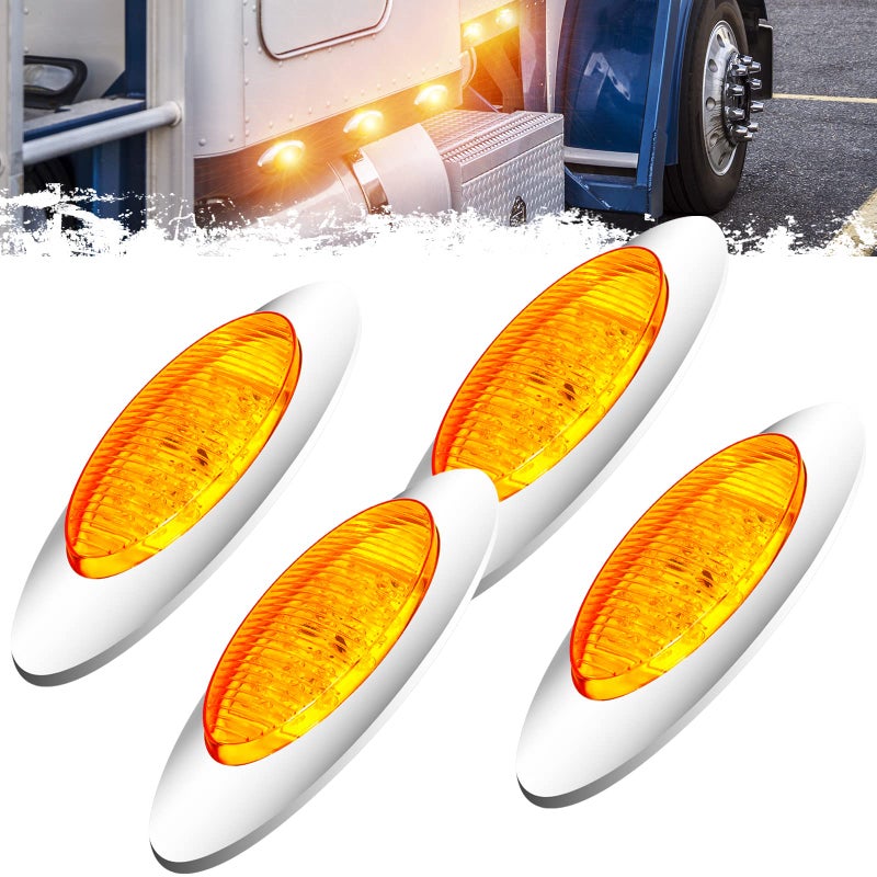 PSEQT 65 Oval LED Side Marker Lights Trailer Clearance Stop Turn Signal Lights wRed Lens Surface Mount 16LED Fender Front Rear Running Light Waterproof for Truck Pickup Caravan RV Bus Amber