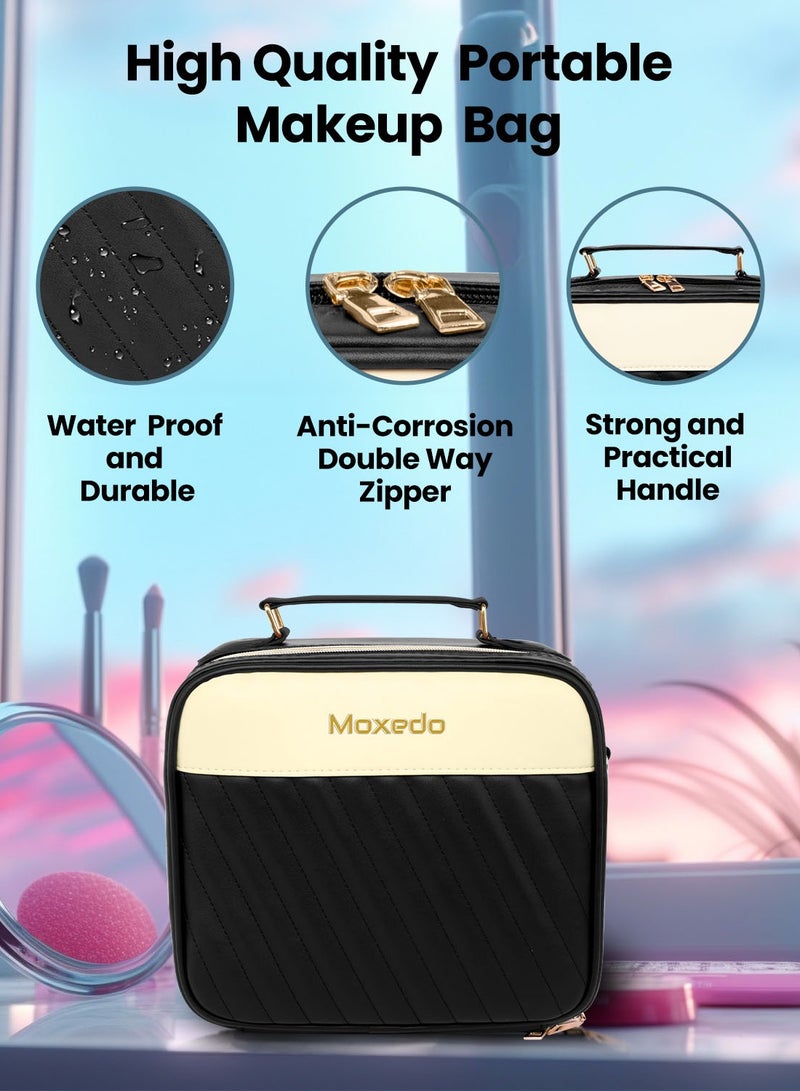 Moxedo حقيبة مكياج محمولة 2 في 1 من موكسيدو مع مرآة إضاءة LED مدمجة ومنظم مكياج بإضاءة 3 ألوان مع مقسم قابل للتعديل وحقيبة تخزين مستحضرات التجميل - Image 3
