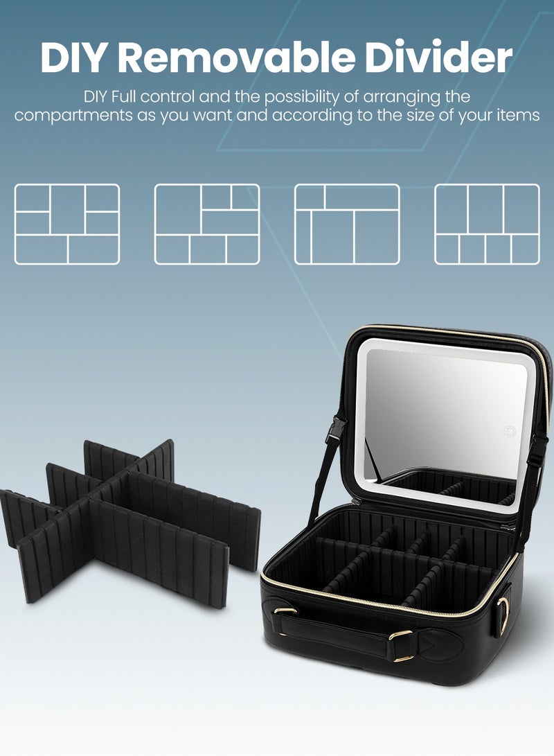 Moxedo حقيبة مكياج محمولة 2 في 1 من موكسيدو مع مرآة إضاءة LED مدمجة ومنظم مكياج بإضاءة 3 ألوان مع مقسم قابل للتعديل وحقيبة تخزين مستحضرات التجميل - Image 4