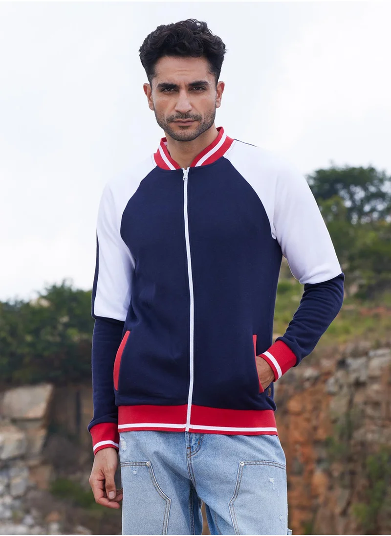 Campus Sutra Men's Multicolour Zip-Front Jacket With Raglan Sleeve