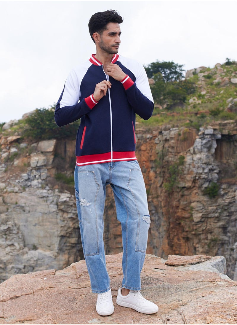 كامبوس سوترا - Men's Multicolour Zip-Front Jacket With Raglan Sleeve - Image 1