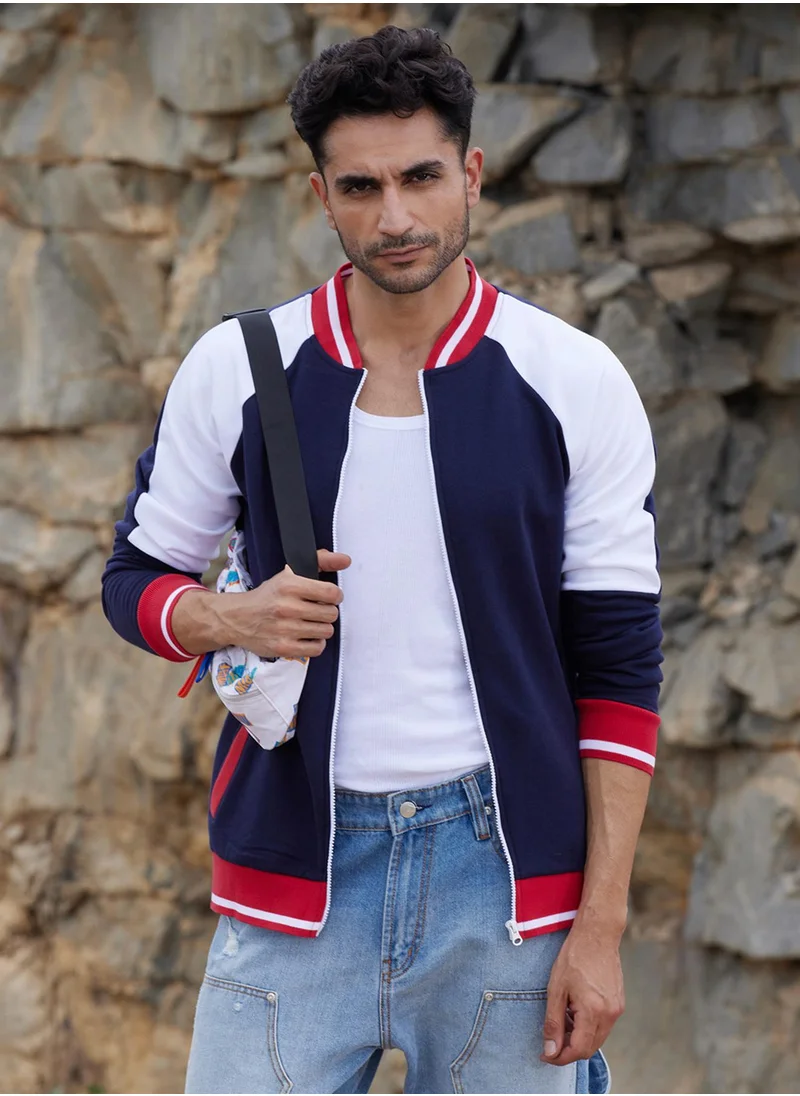 Campus Sutra Men's Multicolour Zip-Front Jacket With Raglan Sleeve