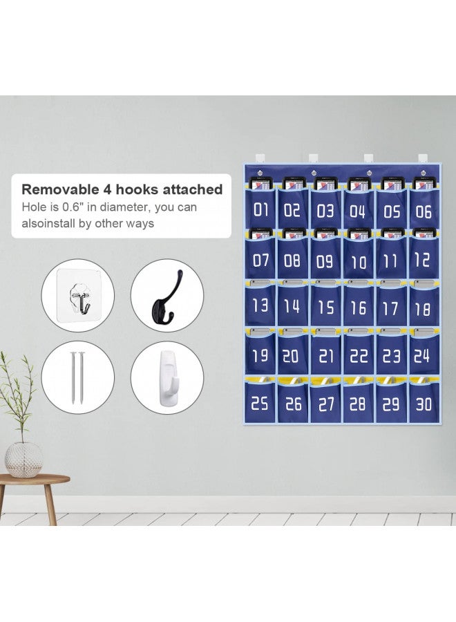 MISSLO حامل آلة حاسبة للهاتف المحمول من ميسلو للفصول الدراسية مع 30 جيب مرقم - مخطط للتعليق على الحائط أو الباب (أزرق) - Image 5