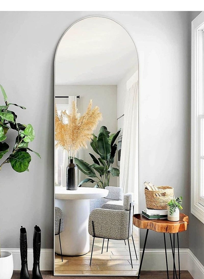 باور مرآة مقوسة بطول كامل 165 سم - 50 سم، مرآة مثبتة على الأرض، مرآة عمودية فريدة من نوعها، لغرفة المعيشة، غرفة النوم، المدخل، والحمام (فضي) - Image 1
