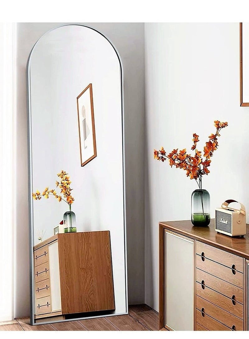 باور مرآة مقوسة بطول كامل 165 سم - 50 سم، مرآة مثبتة على الأرض، مرآة عمودية فريدة من نوعها، لغرفة المعيشة، غرفة النوم، المدخل، والحمام (فضي) - Image 2