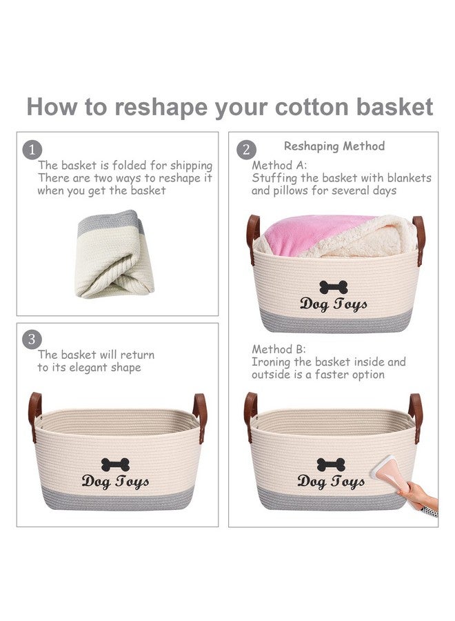 Morezi Large Cotton Dog Toy Basket, 16.5"x10.6"x7.5" - Perfect for Organizing Pet Toys, Blankets, Leashes, Coat & More - Beige Gray  - Image 5