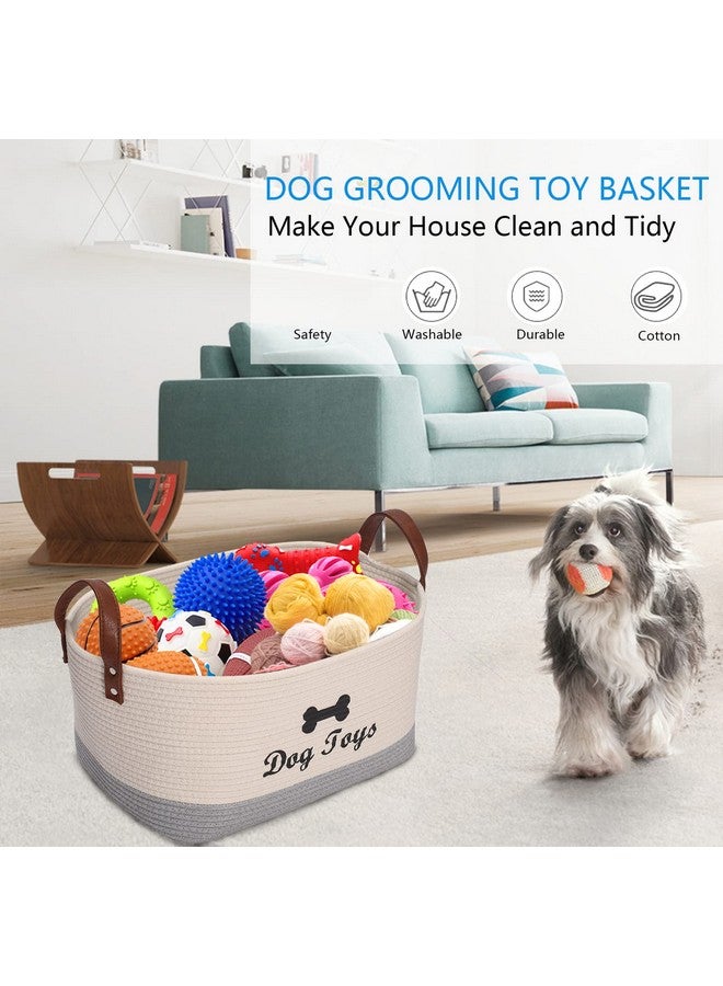 Morezi Large Cotton Dog Toy Basket, 16.5"x10.6"x7.5" - Perfect for Organizing Pet Toys, Blankets, Leashes, Coat & More - Beige Gray  - Image 2