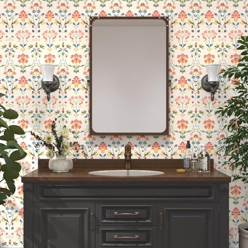 VOLEAAR Extra Long Vintage Floral Wallpaper Beige, 17.5In x 393In Self-Adhesive Removable Boho Contact Paper for Nursery, Bedroom, Bathroom, Cubicle, Modern Waterproof Wall Decor for Office Spaces - Image 4
