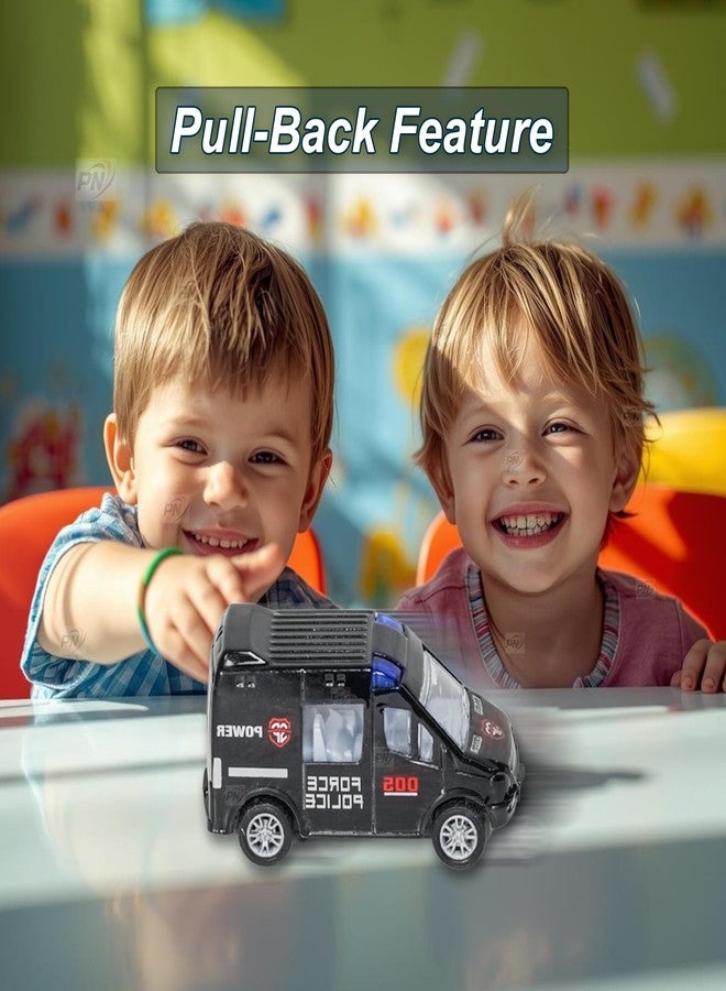 PN AVAN Die Cast Metal Pull Back Toy Vehicles Set, 1:64 Scale, 5 Pieces, Engineering Construction Vehicles Collection (Police Car with Boat) - Image 3