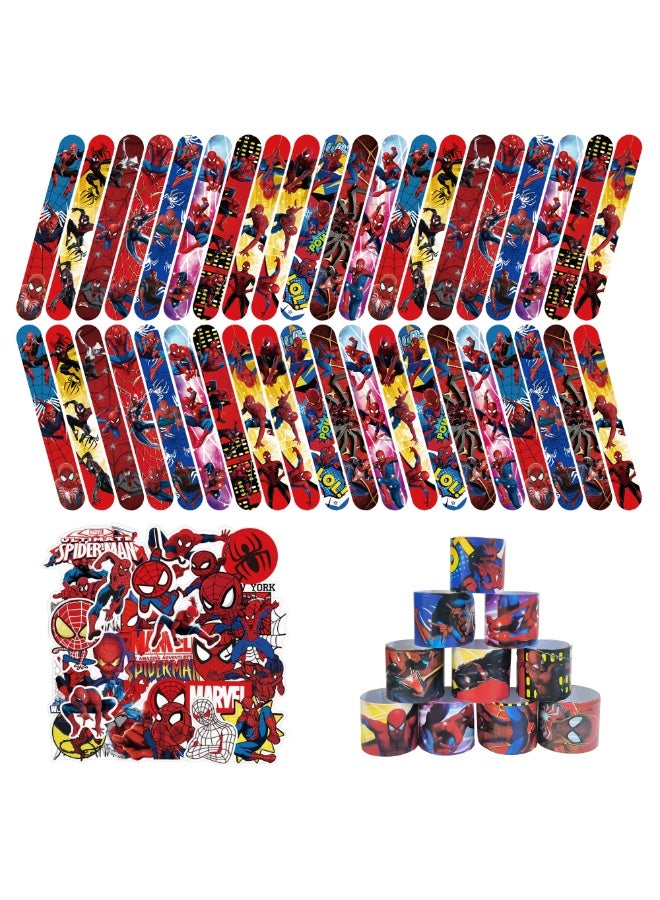 إيلوفهابرتي 90 قطعة من هدايا حفلة سبايدرمان، 40 قطعة من الأساور المطاطية و50 قطعة من ملصقات سبايدرمان للأطفال - هدايا حفلة على شكل أبطال خارقين لمستلزمات حفلة عيد ميلاد سبايدرمان - Image 1