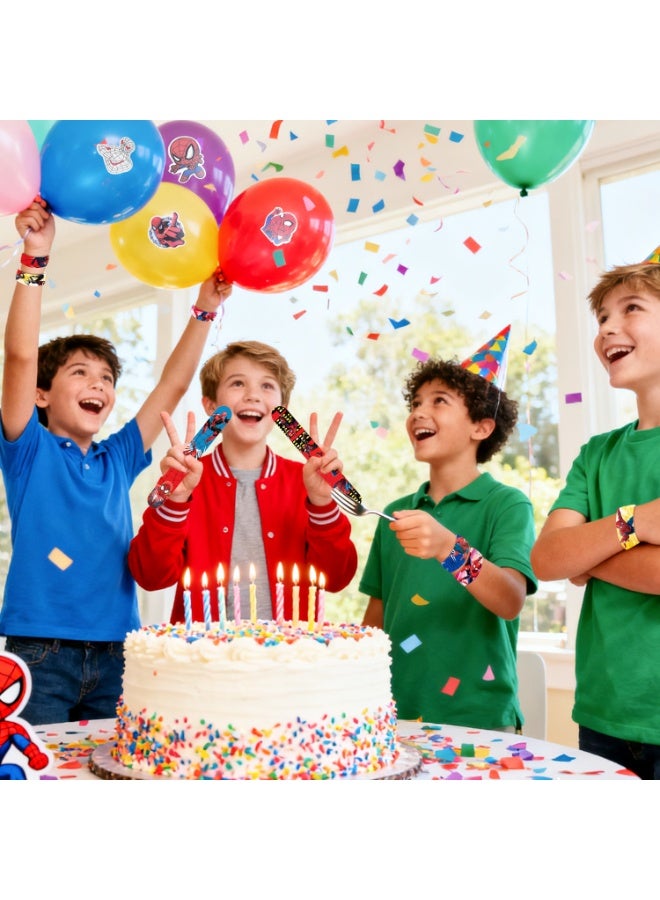 إيلوفهابرتي 90 قطعة من هدايا حفلة سبايدرمان، 40 قطعة من الأساور المطاطية و50 قطعة من ملصقات سبايدرمان للأطفال - هدايا حفلة على شكل أبطال خارقين لمستلزمات حفلة عيد ميلاد سبايدرمان - Image 5