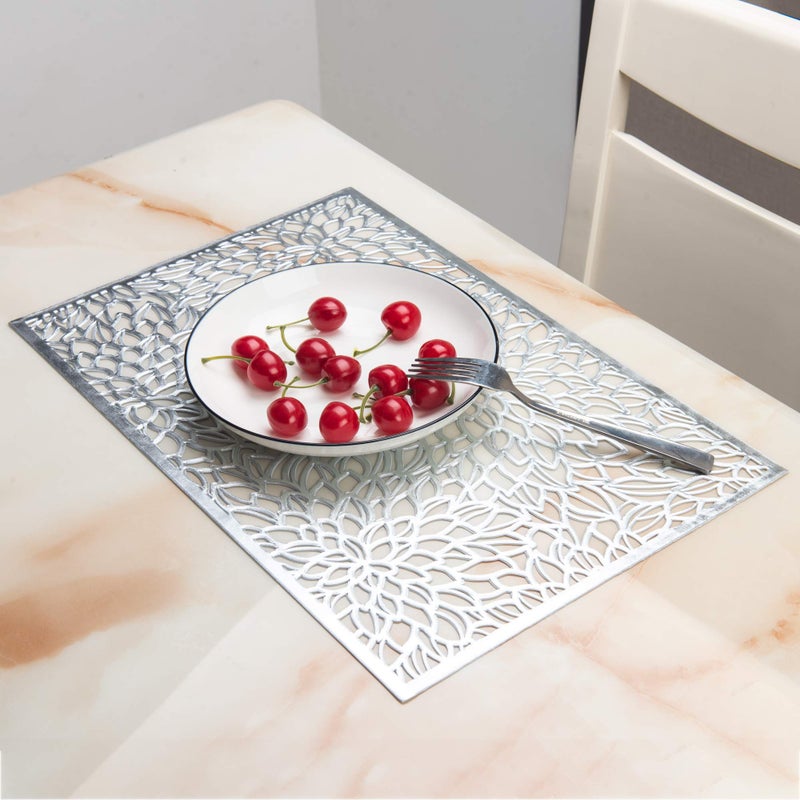Feyarl Metallic Vinyl Rectangle Placemats Slip Heat Resistant Laminated Plastic Morden Dining Table Textured Shimmer Table Mats Kitchen Home Decor 4-Pieces ï¼ˆ12x18 inches - Image 5