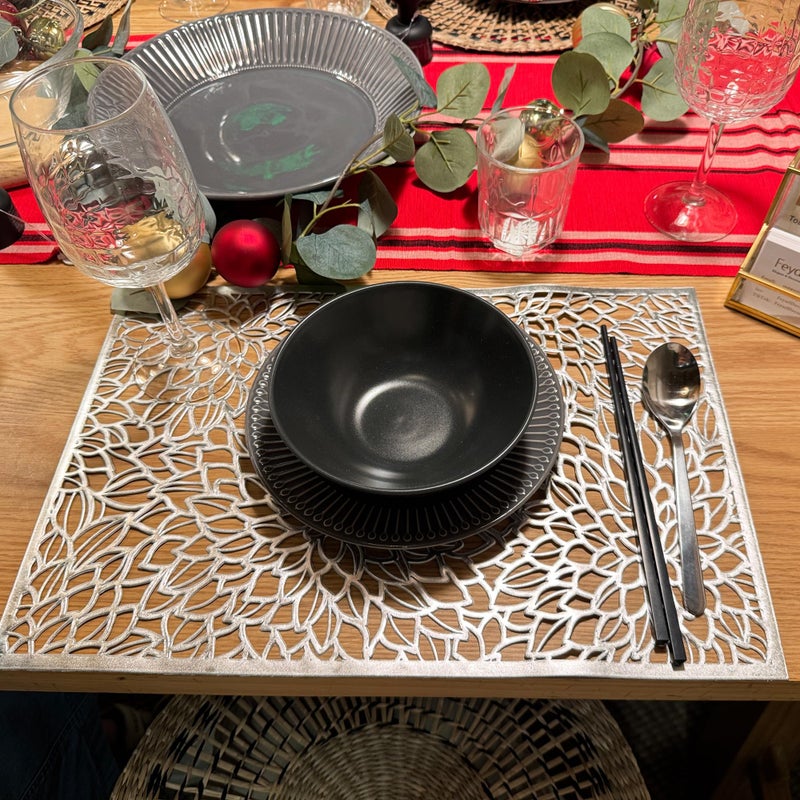 Feyarl Metallic Vinyl Rectangle Placemats Slip Heat Resistant Laminated Plastic Morden Dining Table Textured Shimmer Table Mats Kitchen Home Decor 4-Pieces ï¼ˆ12x18 inches - Image 3