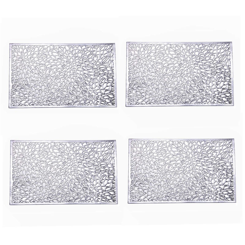 Feyarl Metallic Vinyl Rectangle Placemats Slip Heat Resistant Laminated Plastic Morden Dining Table Textured Shimmer Table Mats Kitchen Home Decor 4-Pieces ï¼ˆ12x18 inches - Image 1