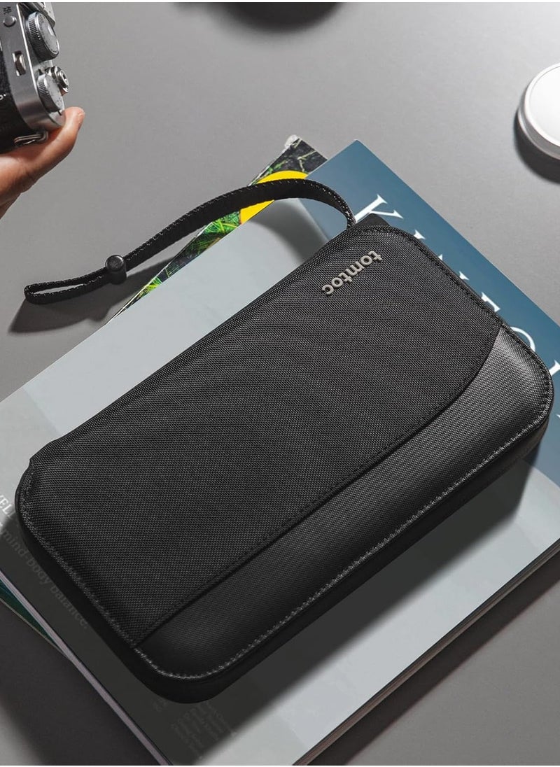 Tomtoc Navigator-T03 Passport Holder Family with RFID Blocking, Passport Wallet Women Men, with Airtag & Sim Card Holder and Eject Pin, Travel Document Organizer with Wrist Strap, Up to 4 Passports, Water-resistant  - Image 4