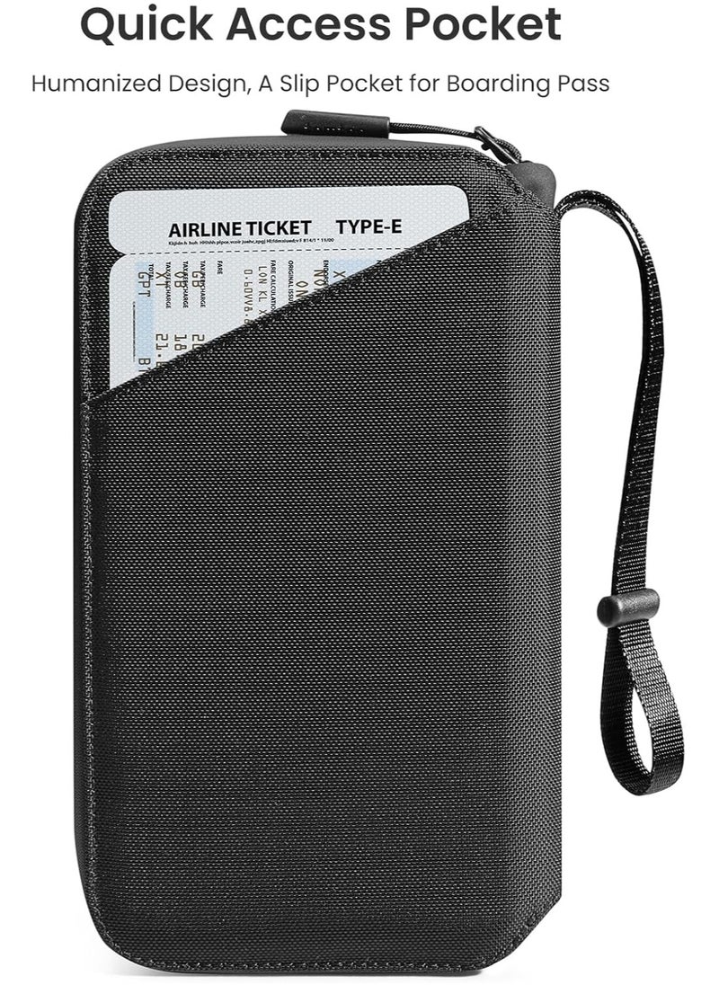 Navigator-T03 Passport Holder Family with RFID Blocking, Passport Wallet Women Men, with Airtag & Sim Card Holder and Eject Pin, Travel Document Organizer with Wrist Strap, Up to 4 Passports, Water-resistant