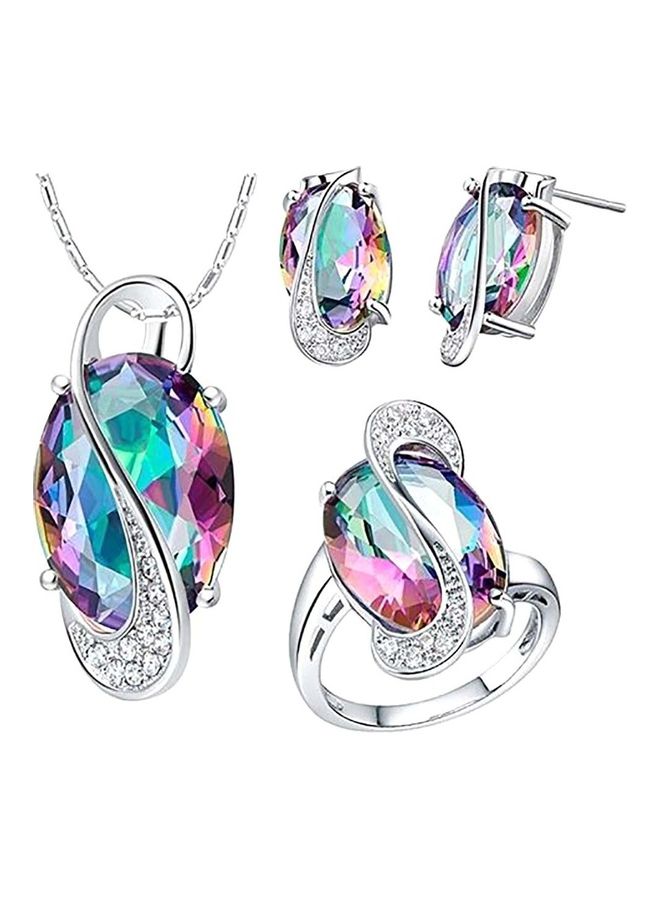NIBEMINENT Oval Faux Topaz Pendant Necklace With Earrings And Ring Set - Image 1