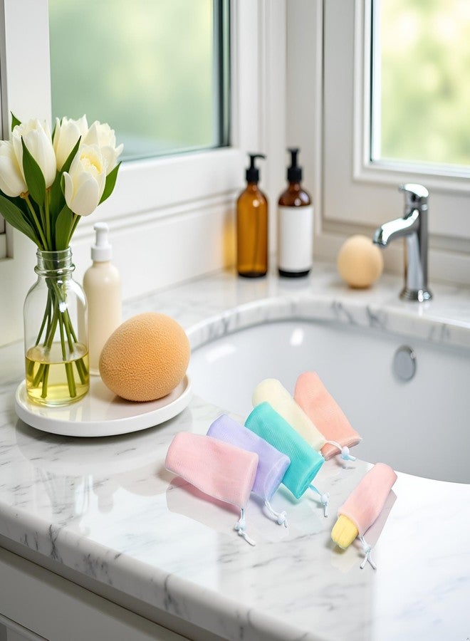 Cauaoa 6PCS Multicolor Exfoliating Mesh Soap Pouch Bubble Foam Net Bag for Shower Saver Pouch Drawstring Foaming Net Soap Bag for Body Facial Cleaning Tool, 5 Colors Easy to Store Used Repeatedly,Cleansers - Image 2