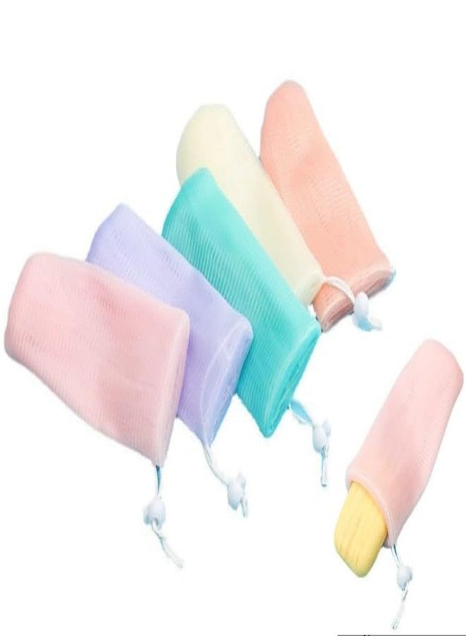 Cauaoa 6PCS Multicolor Exfoliating Mesh Soap Pouch Bubble Foam Net Bag for Shower Saver Pouch Drawstring Foaming Net Soap Bag for Body Facial Cleaning Tool, 5 Colors Easy to Store Used Repeatedly,Cleansers - Image 1