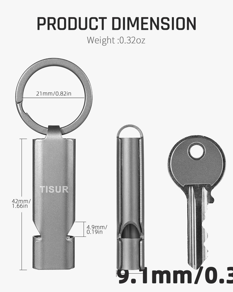 TISUR صفارات الطوارئ العالية من TISUR، 125db+ صفارة أمان لحارس الإنقاذ مع سلسلة مفاتيح للنجاة، للتخييم والمشي مع الكلاب (تيتانيوم (1-عبوة)) - Image 2