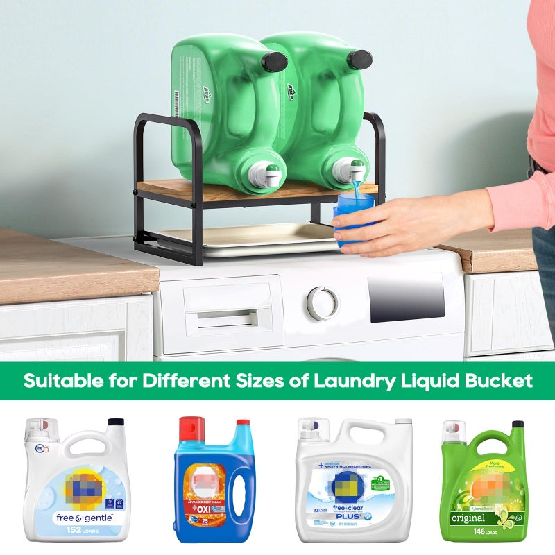 PAPAGIFTREE Laundry Detergent Holder Stand, Liquid Detergent Dispenser Shelf Organizer with Cleanable Drip Tray, Liquid Holder Stand Catcher for Laundry Room Organization and Storage (Flat-Black) - Image 4