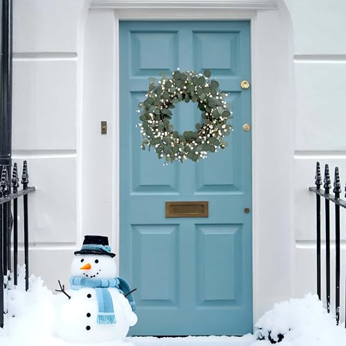 MAINGKAUNG Green Eucalyptus Wreath 22inch Greenery Wreaths for Front Door Artificial Winter Wreath with Green Eucalyptus Leaves White Berries for Winter Christmas Window Wall Indoor Holiday Decoration - Image 3