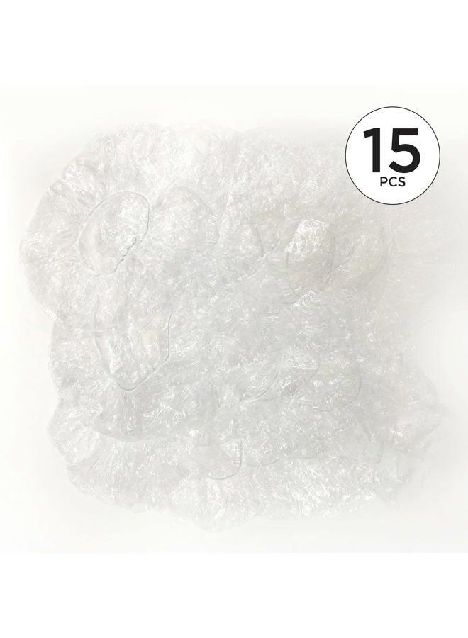 Donna Disposable Plastic Caps - 15PCS Transparent Shower Cap Elastic Band Waterproof Plastic for Women or Men Bathing Showering All Hair Textures… - Image 3