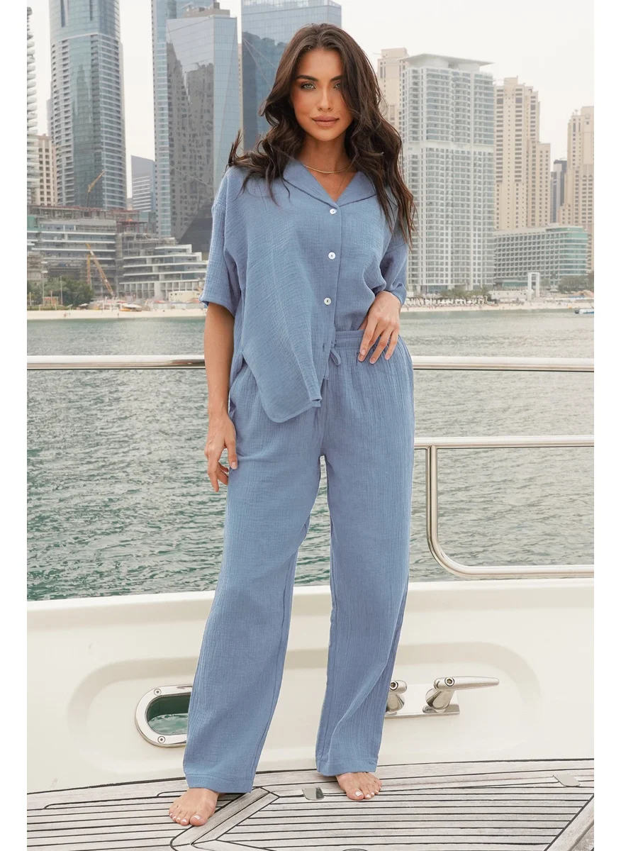 نوماد Crinkle Cotton Straight Leg Pant