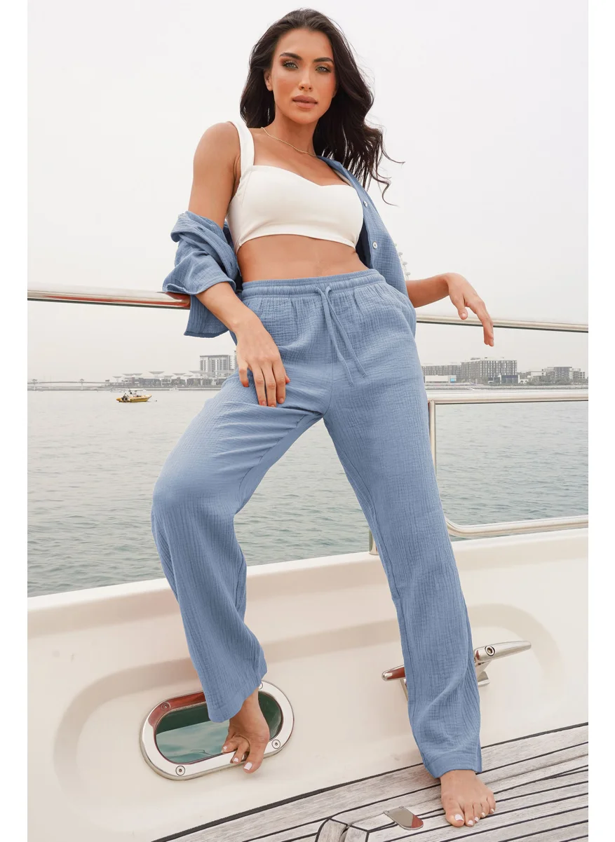 نوماد Crinkle Cotton Straight Leg Pant