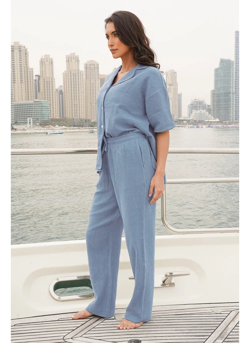 نوماد Crinkle Cotton Straight Leg Pant