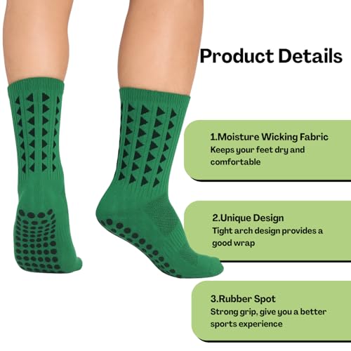 Flavizo Anti Slip Grip Sports Socks for Men, Footballers Breathable Compression Fit with Cushioned Sole, Durable Athletic Wear for Training Running Workout Soccer Match Performance - Green - Image 3