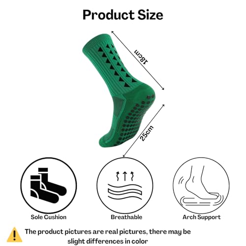 Flavizo Anti Slip Grip Sports Socks for Men, Footballers Breathable Compression Fit with Cushioned Sole, Durable Athletic Wear for Training Running Workout Soccer Match Performance - Green - Image 2