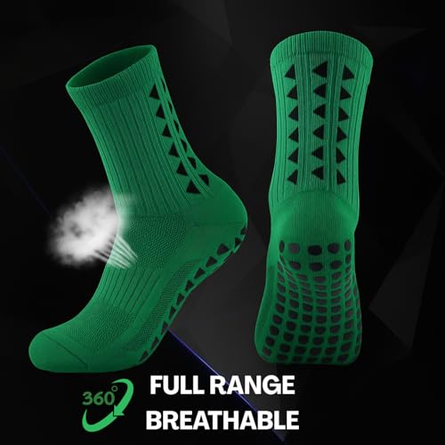 Flavizo Anti Slip Grip Sports Socks for Men, Footballers Breathable Compression Fit with Cushioned Sole, Durable Athletic Wear for Training Running Workout Soccer Match Performance - Green - Image 4