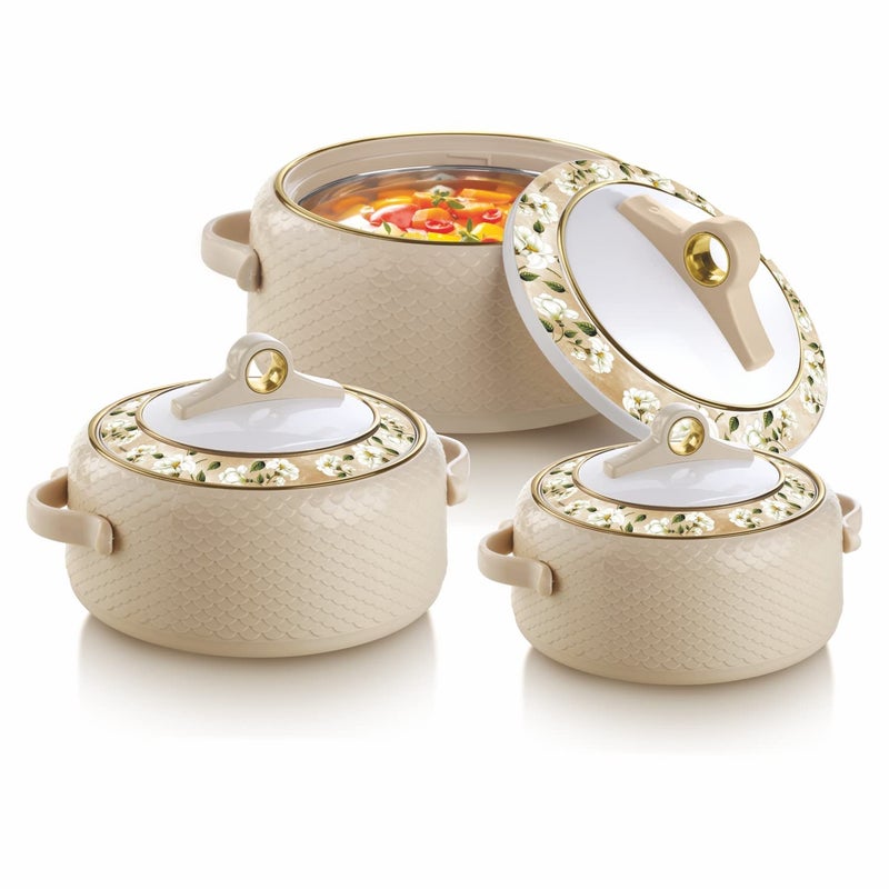 Nayasa Coral Insulated Inner Steel Casserole Set of 3 5001000 1500 ML BPA Free Food Grade Used for Keeping Roti Serving Dal Chawal Gravy Hot Pot for Kitchen Chapati Box Cream - Image 1