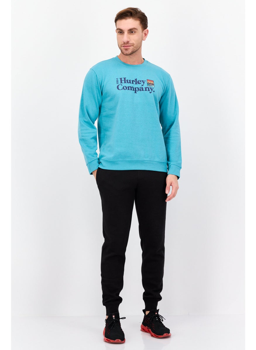 Hurley Men Crew Neck Long Sleeve Graphic Print Sweatshirt, Aqua Green  - Image 4