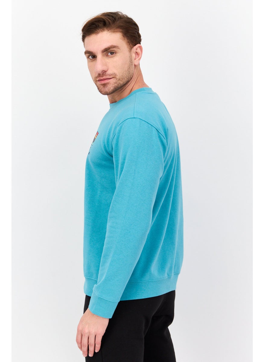 Hurley Men Crew Neck Long Sleeve Graphic Print Sweatshirt, Aqua Green  - Image 2