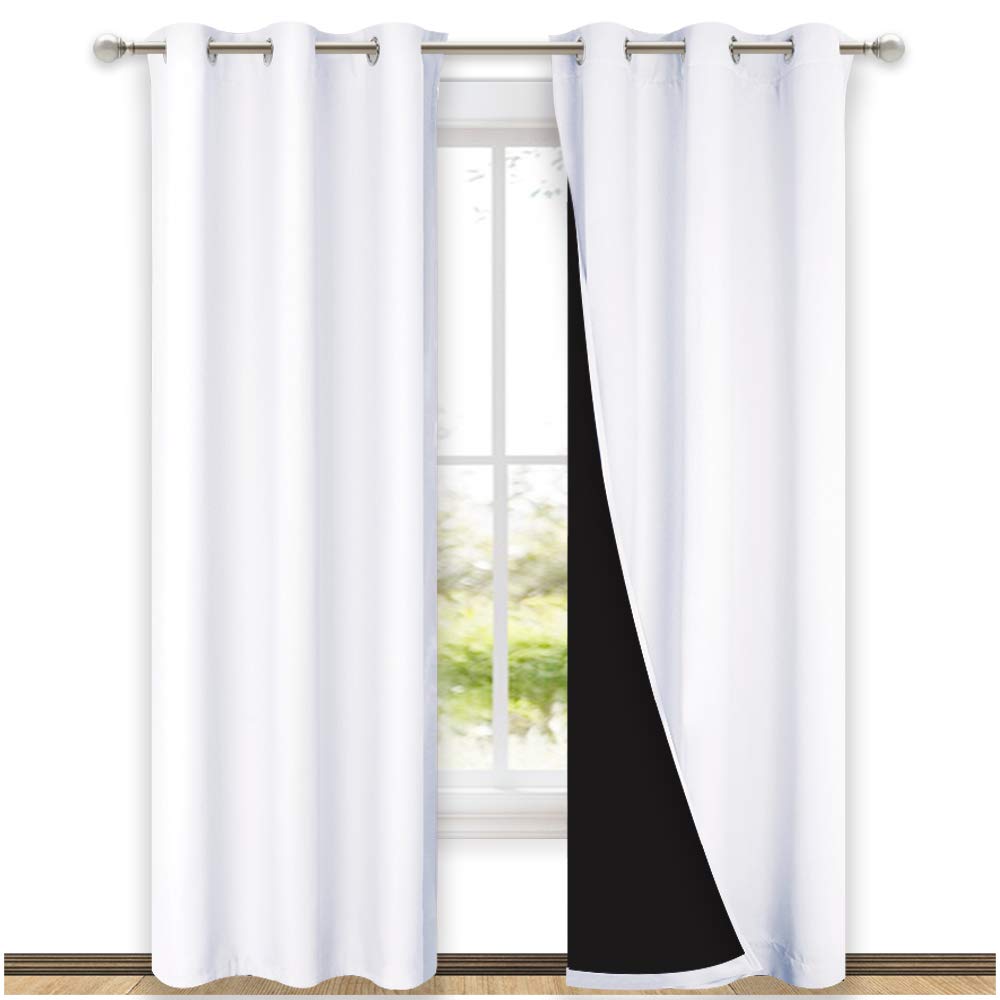 NICETOWN White Blackout Curtains 84 inches Long, Full Light Blocking Drapes with Black Liner for Nursery, Thermal Insulated Draperies for Hall, Villa (2 Pieces, 42 inches Wide Each Panel, Pure White)