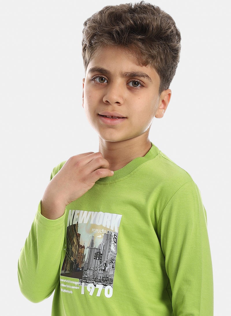 أندورا تيشيرت مطبوع بياقة دائرية - أخضر فاتح - Image 4