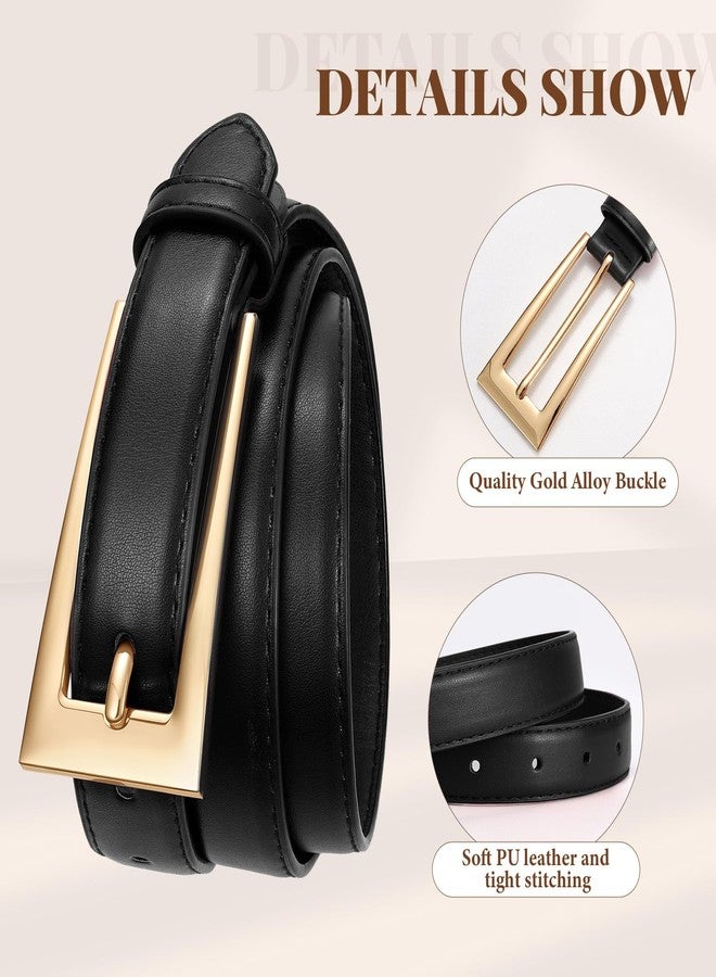 LEACOOLKEY Women Leather Belt for Jeans Dress Casual Gold Buckle Ladies Waist Belt Width 0.95" - Image 3