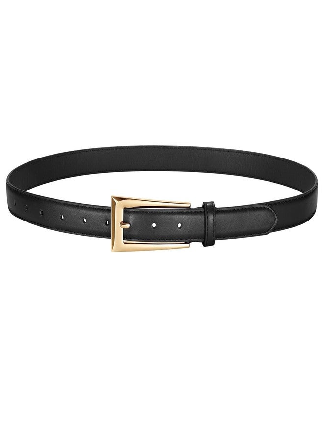 LEACOOLKEY Women Leather Belt for Jeans Dress Casual Gold Buckle Ladies Waist Belt Width 0.95" - Image 1