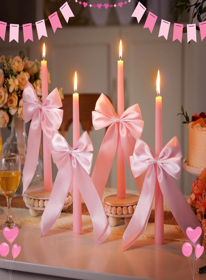 Conelist 4 Pcs Coquette Bow Taper Candles Valentine's Day Taper Candles Coquette Wedding Candles Decor 10 Inch Smokeless Unscented Candle for Valentine Bachelorette Bridal Wedding Party (Pink) - Image 5