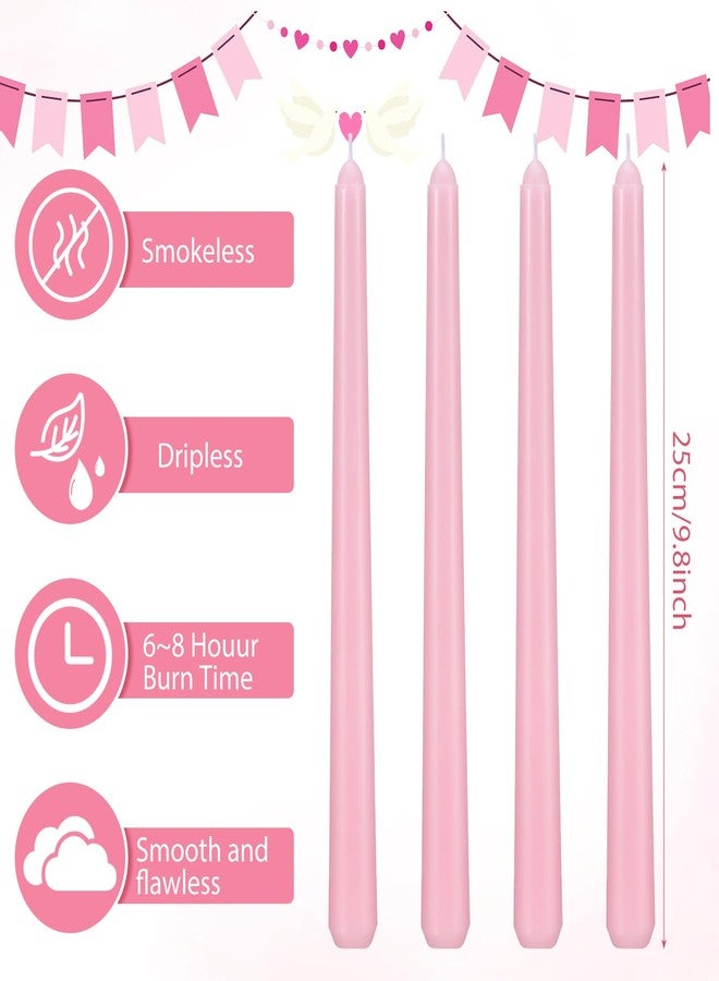 Conelist 4 Pcs Coquette Bow Taper Candles Valentine's Day Taper Candles Coquette Wedding Candles Decor 10 Inch Smokeless Unscented Candle for Valentine Bachelorette Bridal Wedding Party (Pink) - Image 2